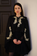 Nadya Shah Phoebe Cape jacket with front view, stylish outerwear featuring a cozy, elegant design and neutral color.