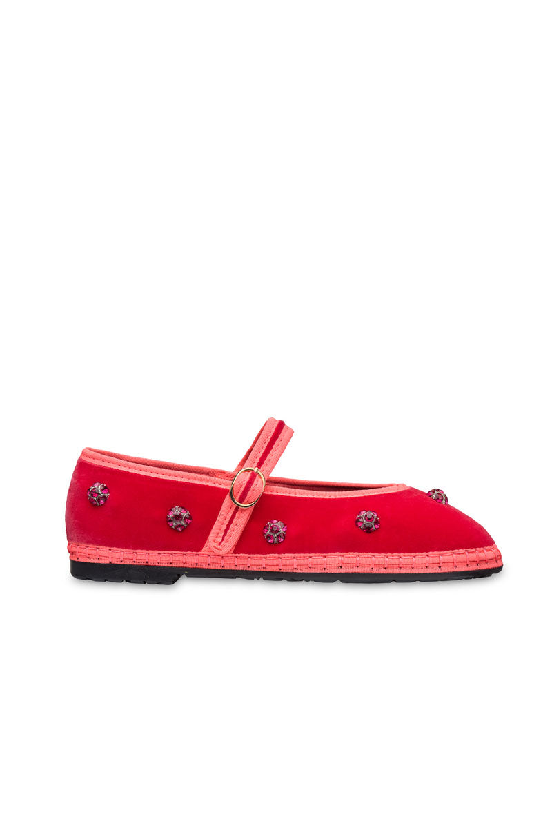 Flabelus Pierre Flowers pink flats with floral design, featuring comfortable slip-on style and vibrant pink color.