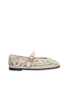 Flabelus Pierre Lace green flats with intricate lace design and rounded toe, stylish and comfortable for casual wear.