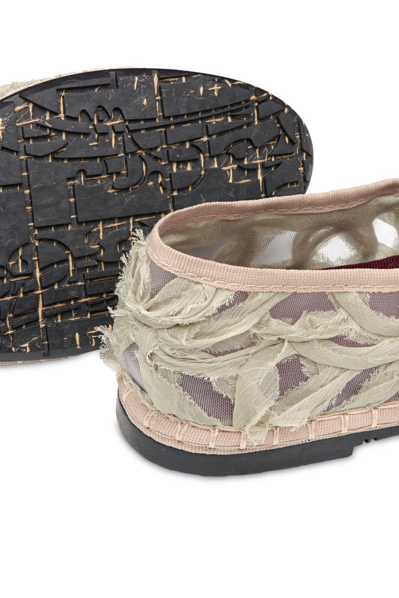 Flabelus Pierre Lace Green Flats featuring intricate lace design and a sleek silhouette, perfect for stylish everyday wear.