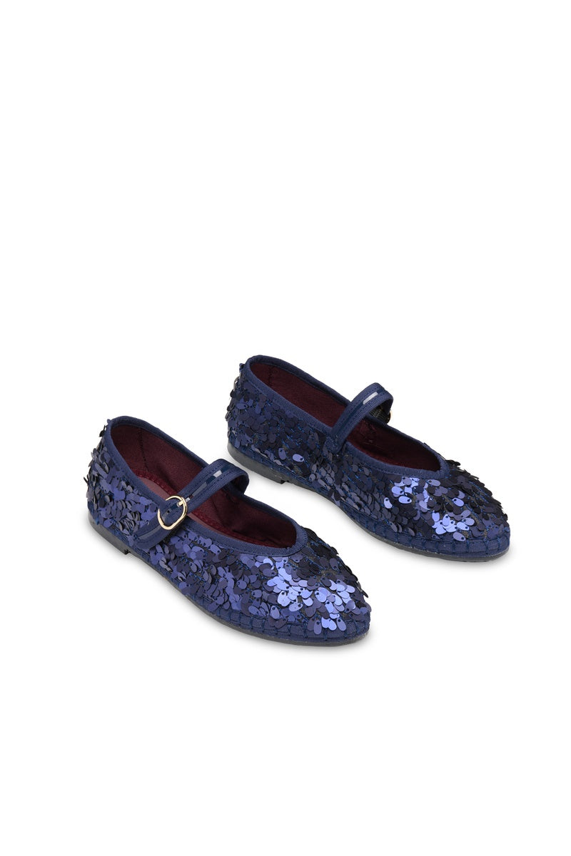 Flabelus Pierre sequins navy flats with shimmering sequin design and rounded toe, stylish and comfortable footwear.