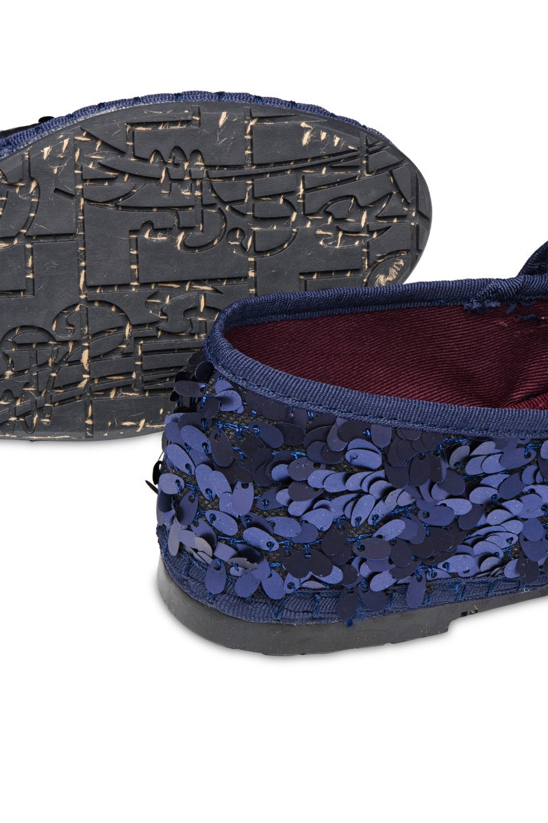 Navy sequins Flabelus Pierre flats with pointed toes and shimmering embellishments, stylish and comfortable for everyday wear.