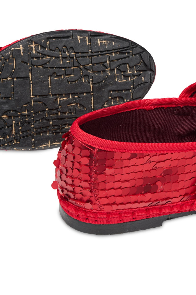 Red Pierre sequins flats by Flabelus with sparkling sequin details and a sleek, comfortable design for everyday wear.