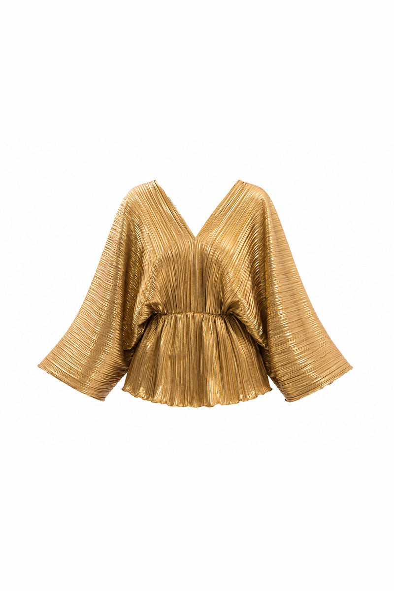 Gold PIMIENTA TOP by Maylé Vásquez, a stylish women’s sleeveless blouse with a vibrant design and elegant fit.