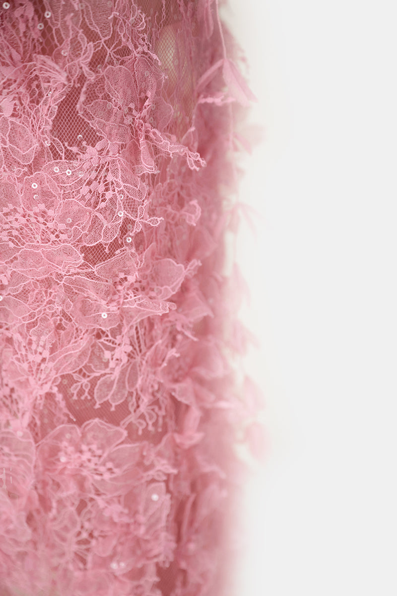 PINK BEADED LACE PENCIL MIDI DRESS - CULT MIA