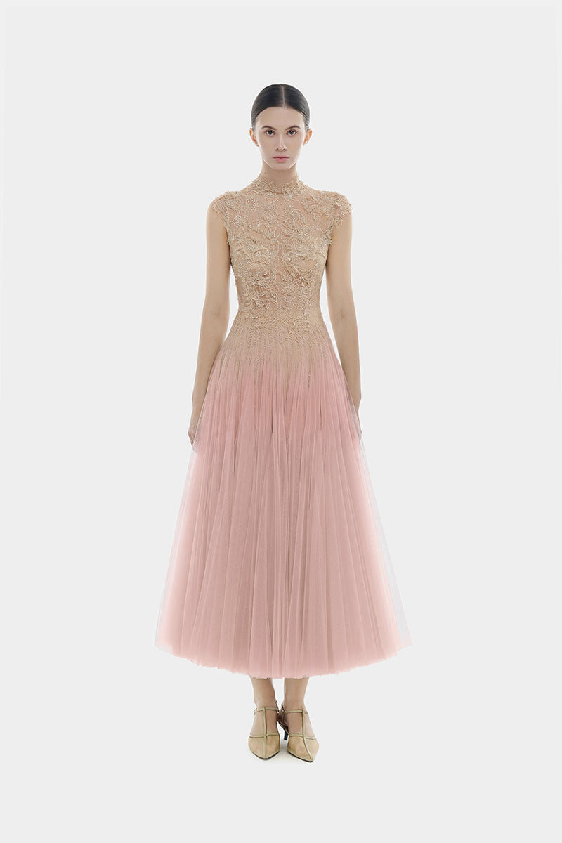 PINK OMBRE CUT-OUT LACE DRESS