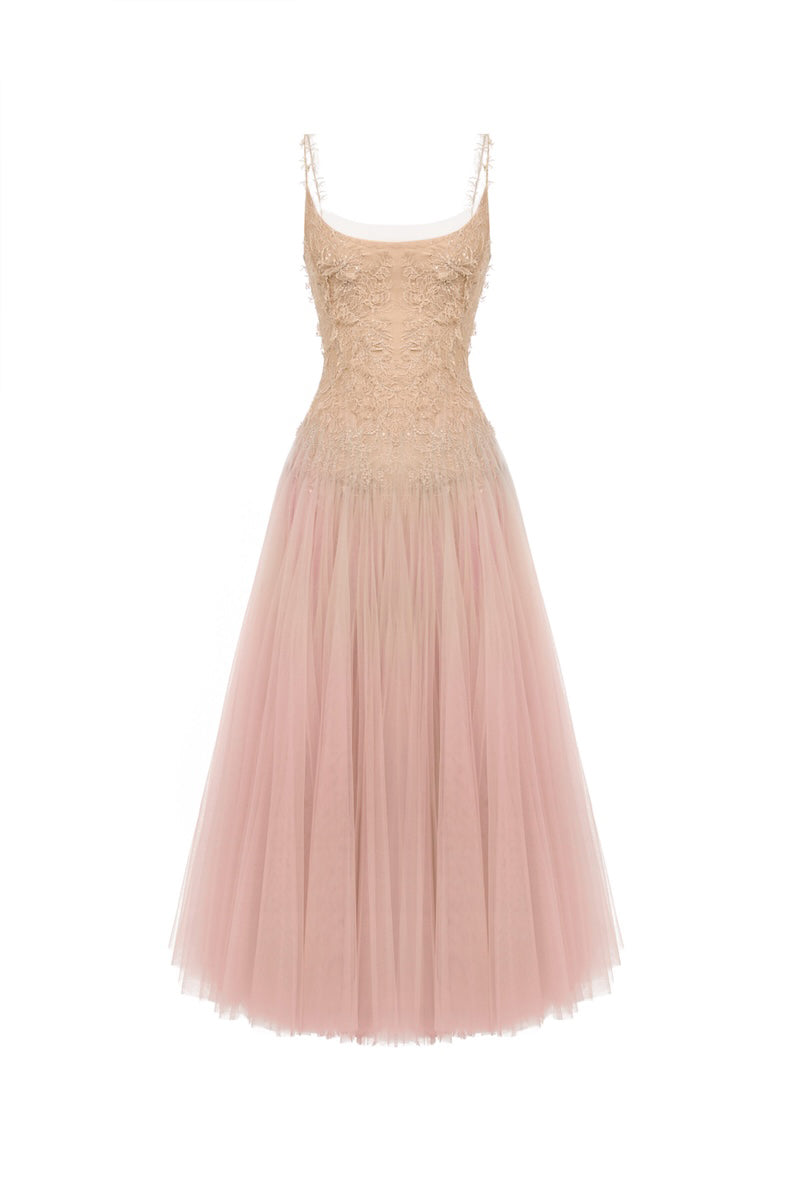 PINK OMBRE LACE MIDI DRESS