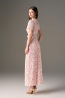 Pink floral lace and sequin midi dress by I.H.F Studio featuring structured fit and sculpted hips, perfect for elegant occasions.