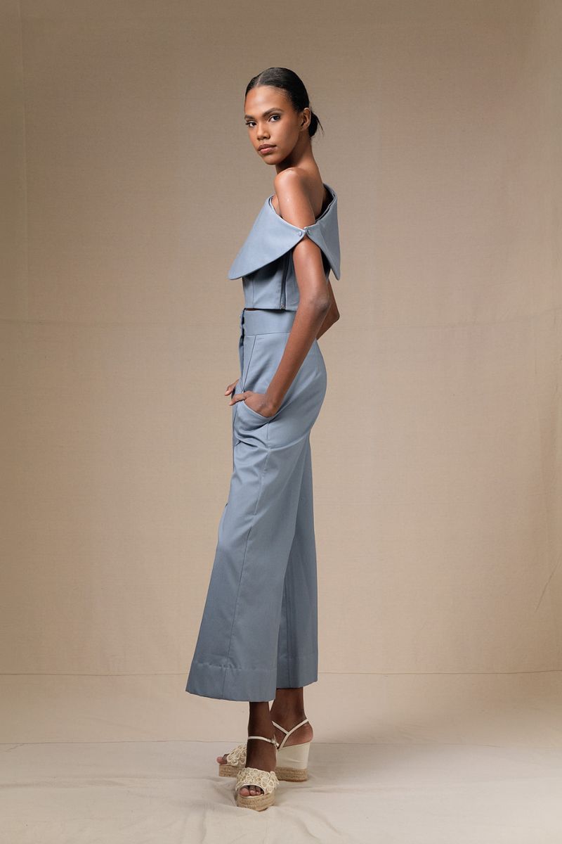ANA + MARIA Pino Pants in Tempest color, showing the stylish, tailored pants with a relaxed fit and modern design.