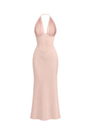 Dusty pink MS. Pleat Corset Midi Dress by Stolen Stores, featuring elegant pleats and a fitted corset bodice.