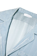 Blue velvet lounge pajamas set with pleated design from MANITO, featuring a comfortable relaxed fit and soft fabric.