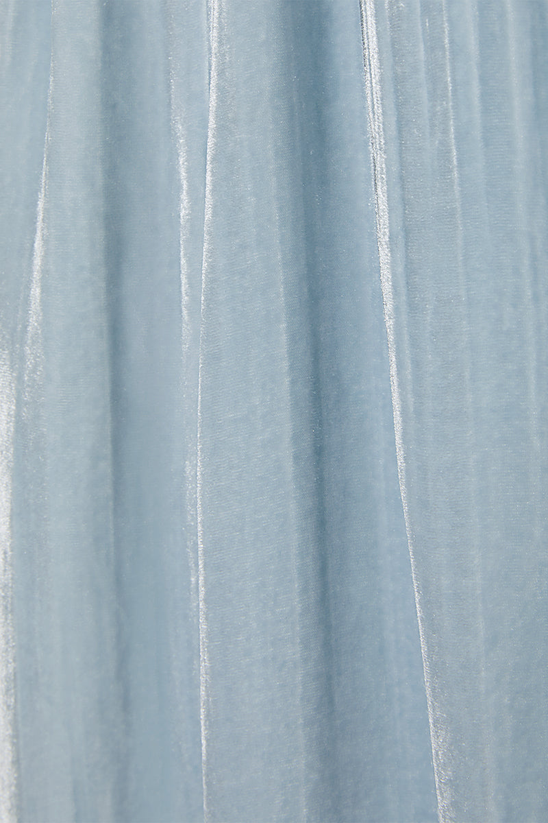 Blue velvet pleated lounge set by MANITO, featuring comfortable pajamas with a stylish pleated design.