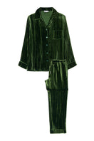 Green velvet lounge set with pleated design, featuring comfortable pajama style from MANITO.
