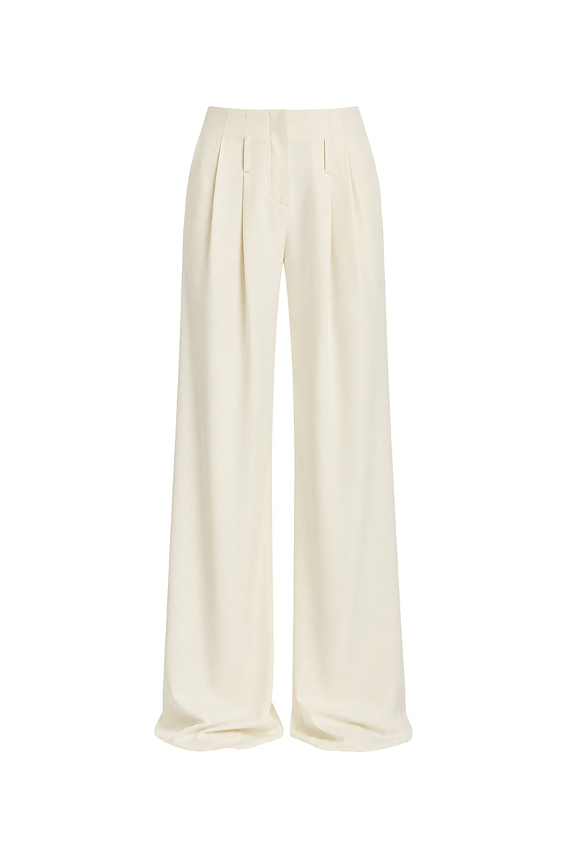 Off-white pleated trousers by Stolen Stores, stylish pants with a tailored fit and crisp pleats, perfect for casual or formal wear.