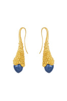 Gold and blue Jude Benhalim plunge earrings featuring sleek, modern design with vibrant blue accents.