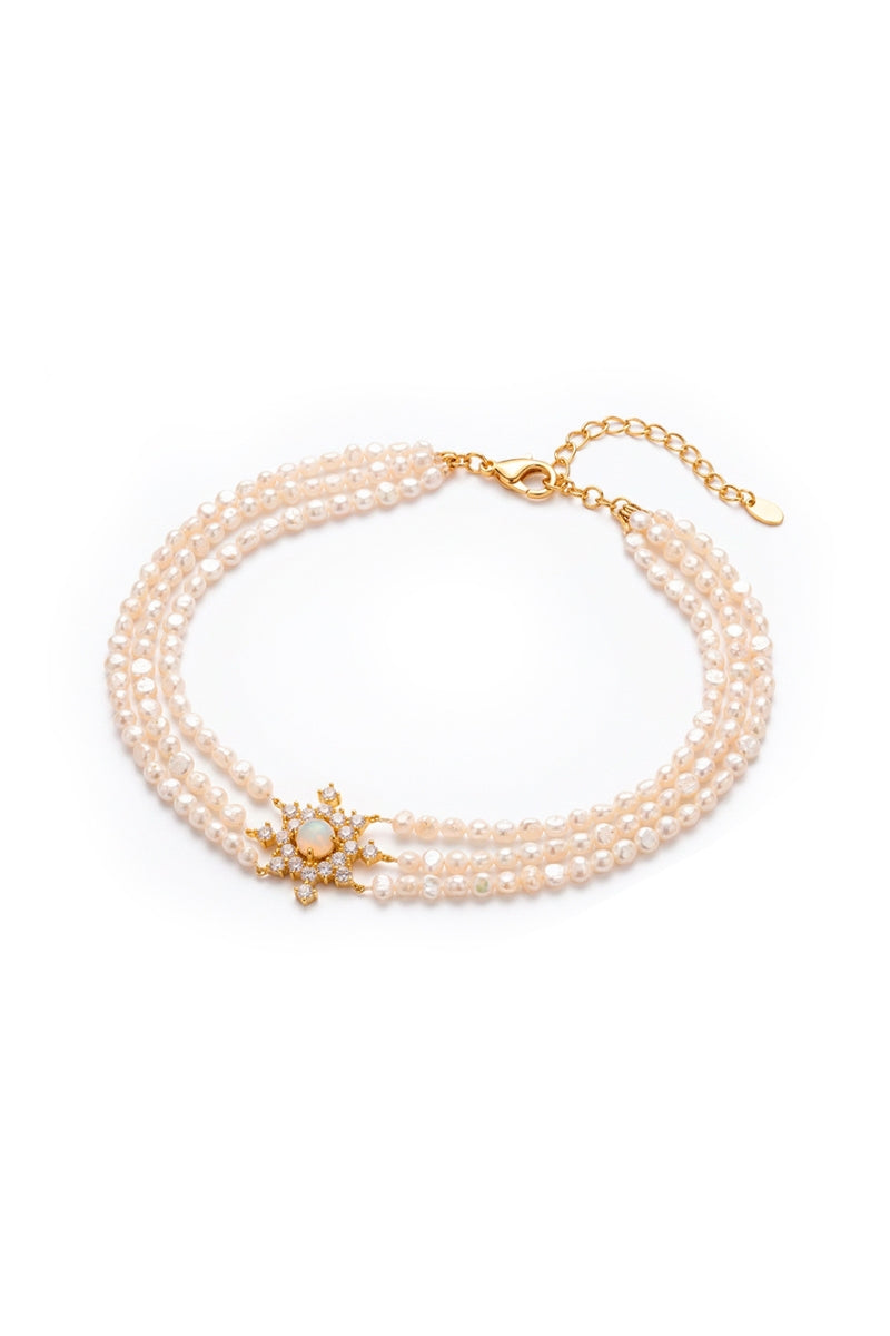 LAVANI JEWELS Polaris Pearl Choker necklace with white pearls and sleek silver chain, elegant jewelry for special occasions.