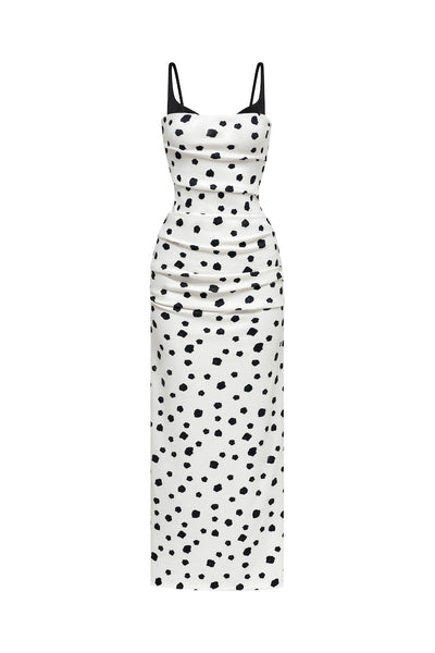 Montsand Polka Dot Draped Midi Dress