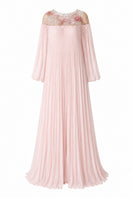Light pink Pollen dress by Nihan Peker, elegant gown with flowing fabric and delicate design, perfect for formal occasions.