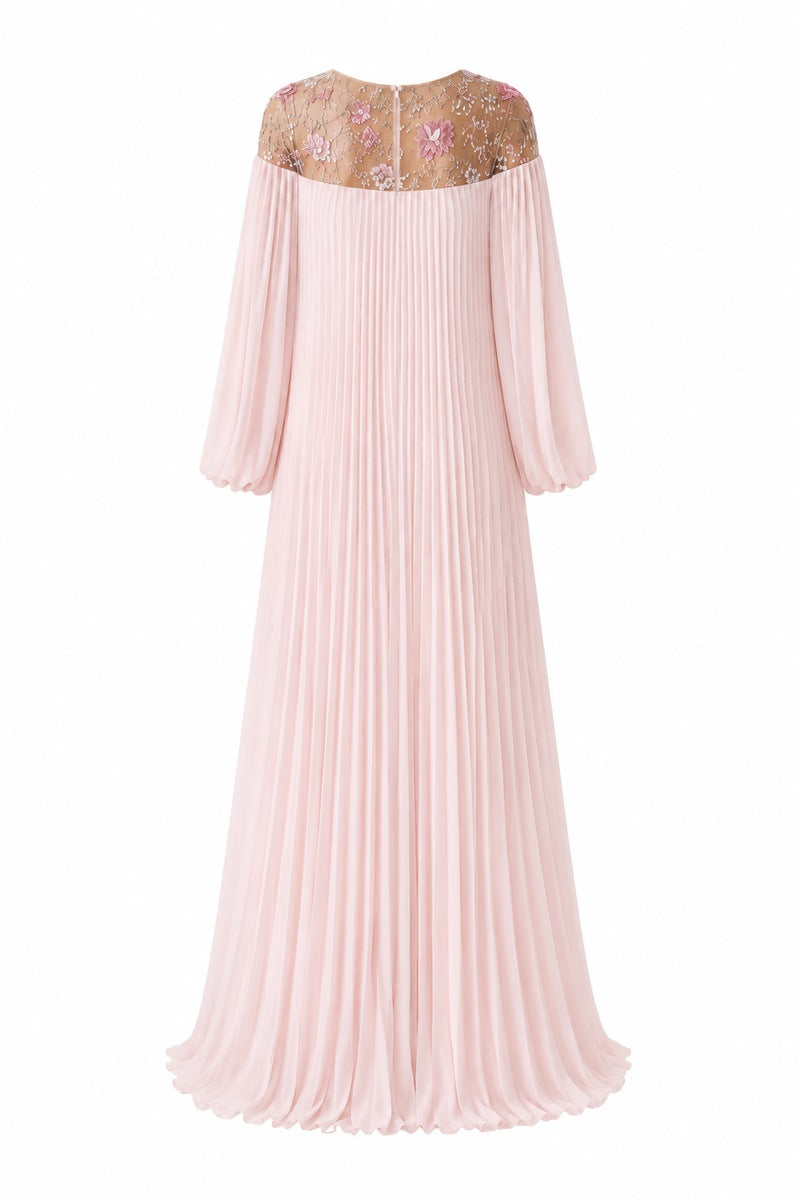Light pink Pollen Dress by Nihan Peker, elegant gown with flowing fabric and intricate detailing, perfect for formal occasions.