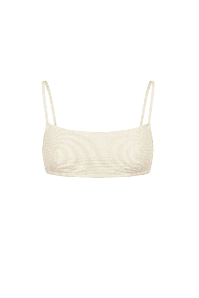 Verdelimon Pomona bikini top in ivory cookie with front view, featuring a stylish and comfortable swimwear design.