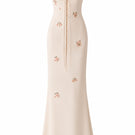 Nihan Peker vanilla poudre dress gown with elegant fabric and flowing design, shown in a full-length front view.