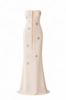 Nihan Peker vanilla poudre dress gown with elegant fabric and flowing design, shown in a full-length front view.