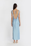 Stolen Stores princess blue maxi dress featuring flowing fabric and elegant design, perfect for formal or casual occasions.