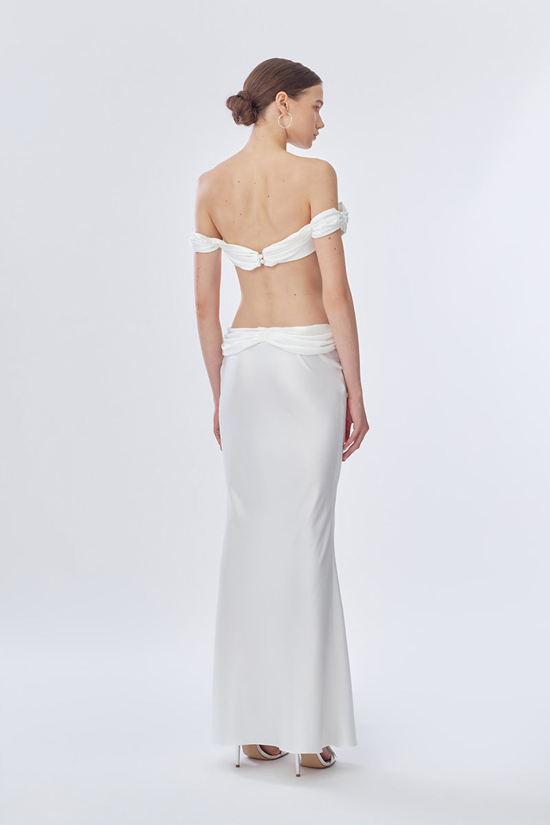 Off-white princess maxi skirt by Stolen Stores featuring a flowing, elegant design and waistband detail.