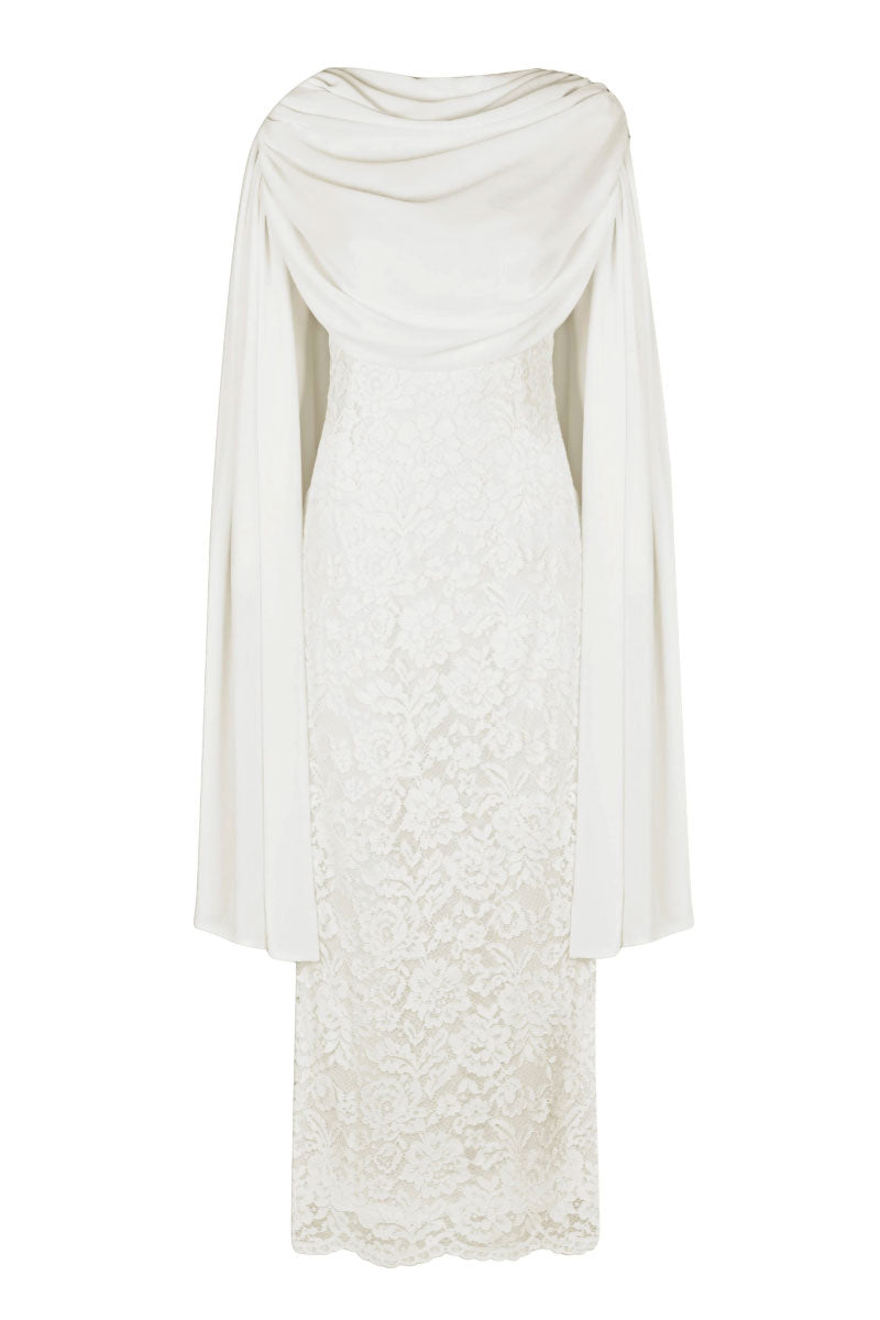 WHITE TURTLENECK LACE MAXI DRESS | CULT MIA | Nana Gotti WHITE TURTLENECK LACE MAXI DRESS | CULT MIA | Nana Gotti