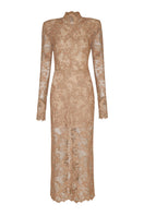 Nana Gotti LIA midi dress with flowing fabric and elegant design, shown on a model against a neutral background.