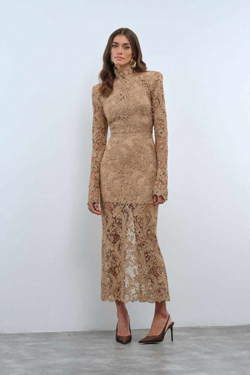 Nana Gotti LIA Midi Dress, lightweight fabric, elegant design, shown in a full-length view on a model.
