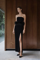 Nana Gotti Aurel midi dress in soft fabric, featuring a stylish design, displayed on a hanger against a plain background.