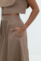Camel-colored midi skirt by ANA + MARIA, featuring a stylish, flowy design perfect for casual or dressy outfits.
