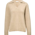 Manito Purity women's beige polo knit top, a stylish sweater with a classic collar and textured knit fabric.