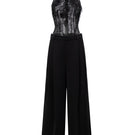 Black Jambari tulle ruffles top with matching Majmat crepe straight pants from 21Six co-ords set, shown on a model.
