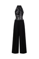 Black Jambari tulle ruffles top with matching Majmat crepe straight pants from 21Six co-ords set, shown on a model.