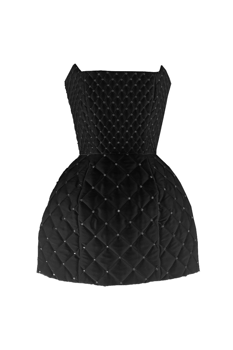 QUILTED MINI DRESS IN BLACK - CULT MIA