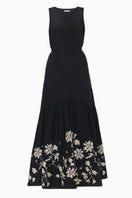 Rebecca Taylor Quinn Applique Dress in black, a stylish maxi dress with intricate applique details, perfect for elegant occasions.