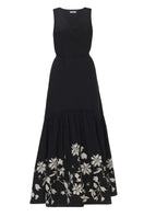 Rebecca Taylor Quinn Applique Dress in black, a stylish maxi dress with intricate applique details, perfect for elegant occasions.
