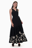 Rebecca Taylor Quinn Applique Dress, elegant black maxi dress with intricate applique details, full-length style.