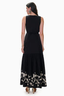 Rebecca Taylor Quinn Applique Dress in black, a stylish maxi dress with intricate appliqué detail, perfect for elegant occasions.