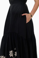 Rebecca Taylor Quinn Applique Dress in black, elegant maxi dress with intricate appliqué details.