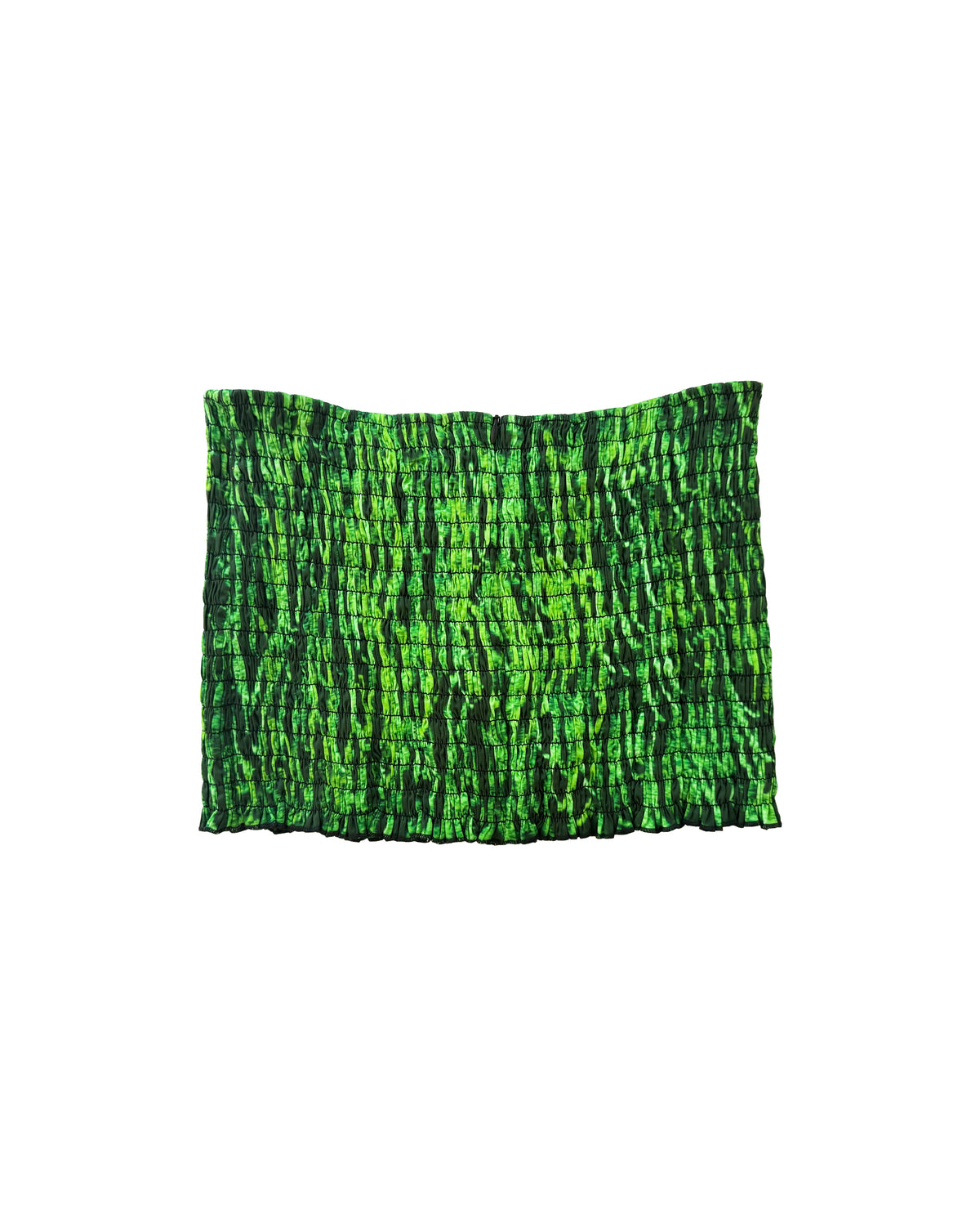Green printed mini skirt with shirred details from Chictopia, showcasing a stylish and fitted design.