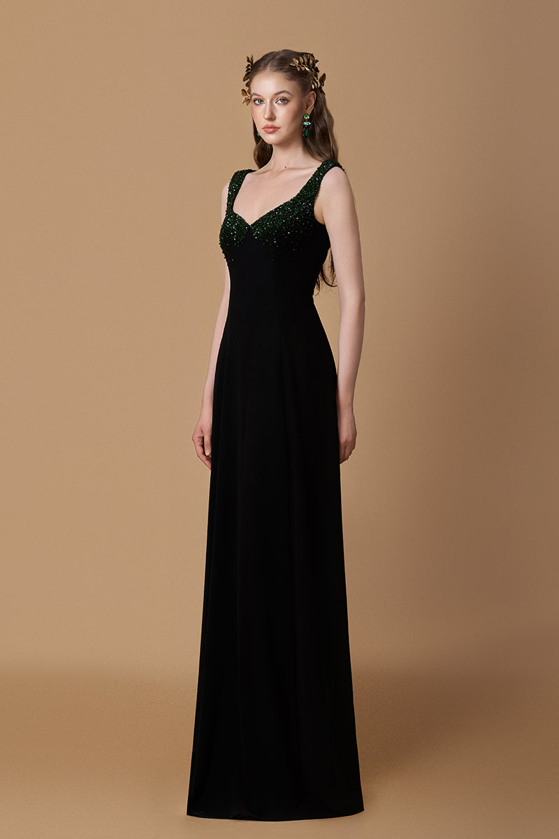 CREPE DE CHINE A-LINE MAXI DRESS IN BLACK | CULT MIA | I.H.F CREPE DE CHINE A-LINE MAXI DRESS IN BLACK | CULT MIA | I.H.F
