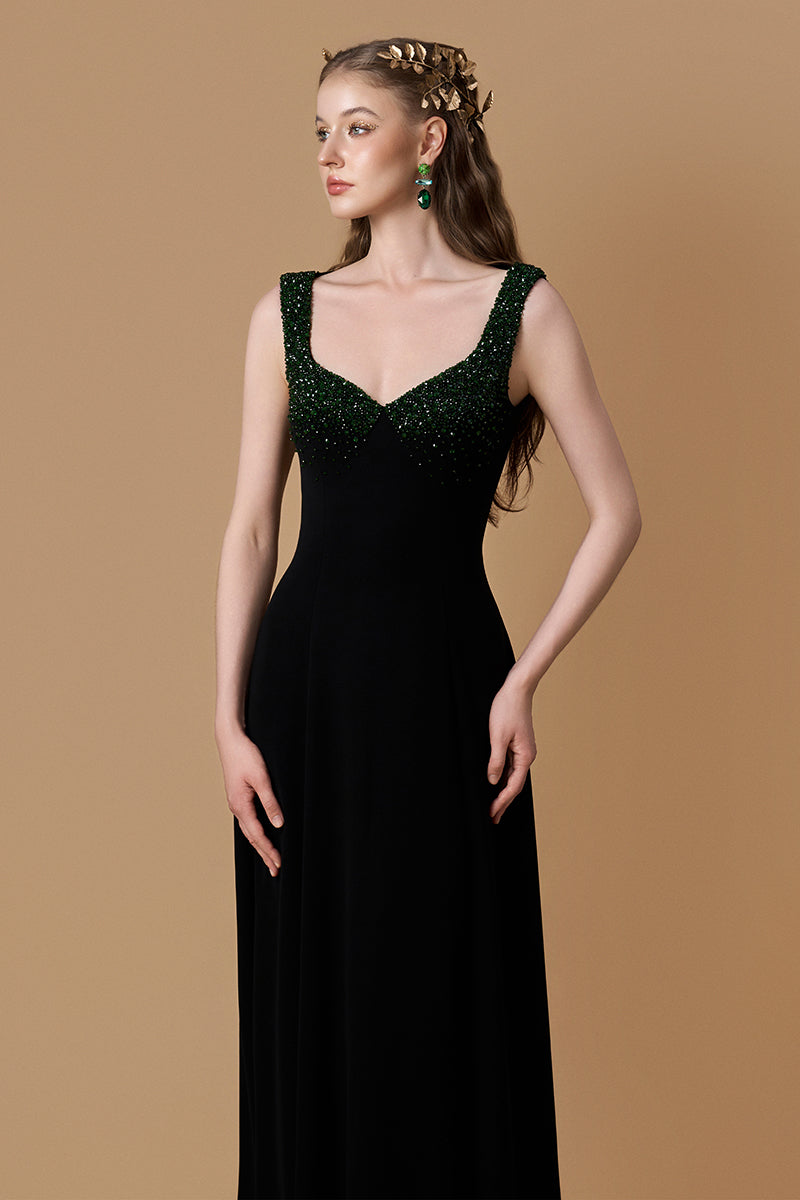 CREPE DE CHINE A-LINE MAXI DRESS IN BLACK | CULT MIA | I.H.F CREPE DE CHINE A-LINE MAXI DRESS IN BLACK | CULT MIA | I.H.F