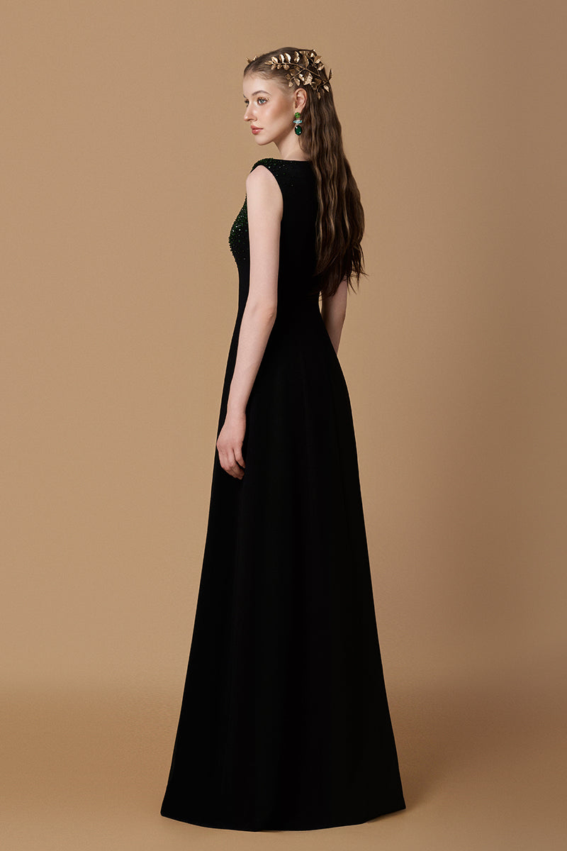 CREPE DE CHINE A-LINE MAXI DRESS IN BLACK | CULT MIA | I.H.F CREPE DE CHINE A-LINE MAXI DRESS IN BLACK | CULT MIA | I.H.F