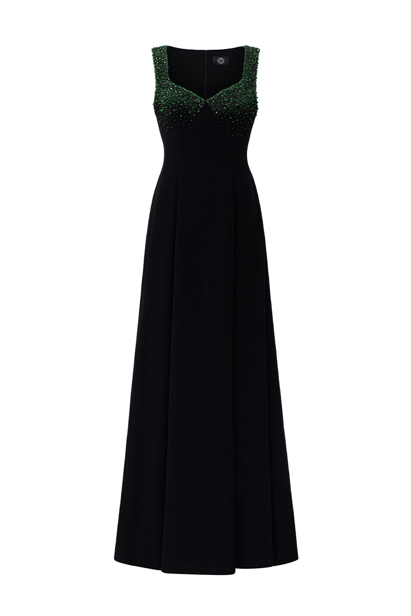 CREPE DE CHINE A-LINE MAXI DRESS IN BLACK | CULT MIA | I.H.F CREPE DE CHINE A-LINE MAXI DRESS IN BLACK | CULT MIA | I.H.F