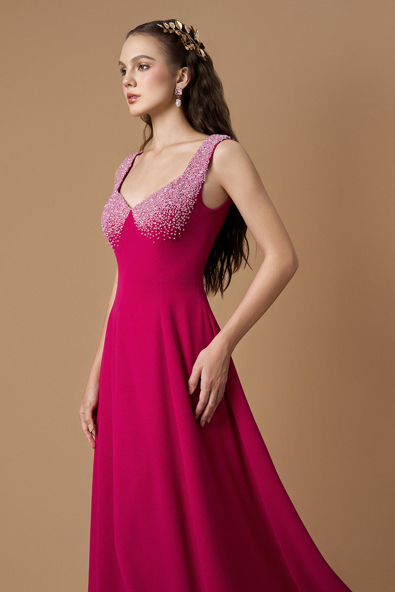 CREPE DE CHINE A-LINE MAXI DRESS IN PINK CREPE DE CHINE A-LINE MAXI DRESS IN PINK