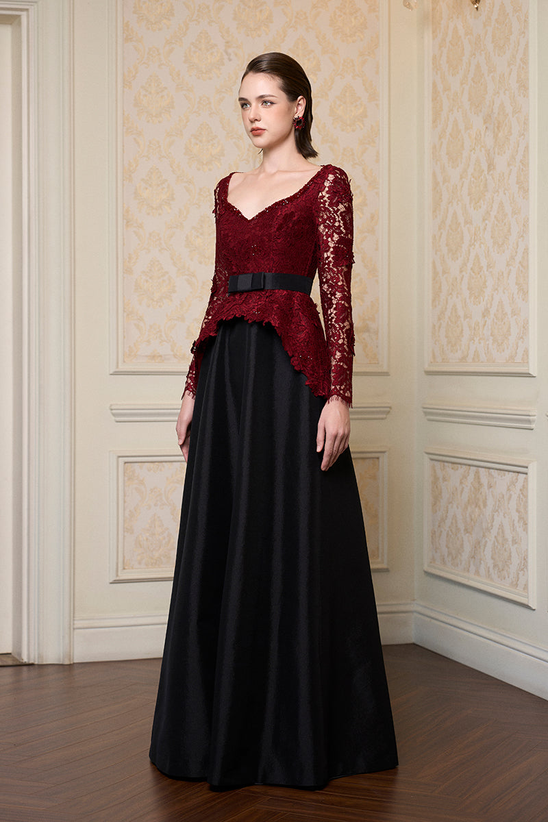 HEART SHAPED LONG SLEEVE GOWN IN RED