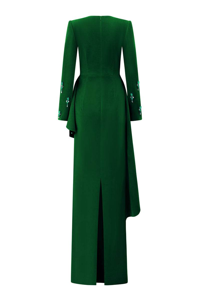 QUEEN ANNE EMERALD COLUMN GOWN - CULT MIA
